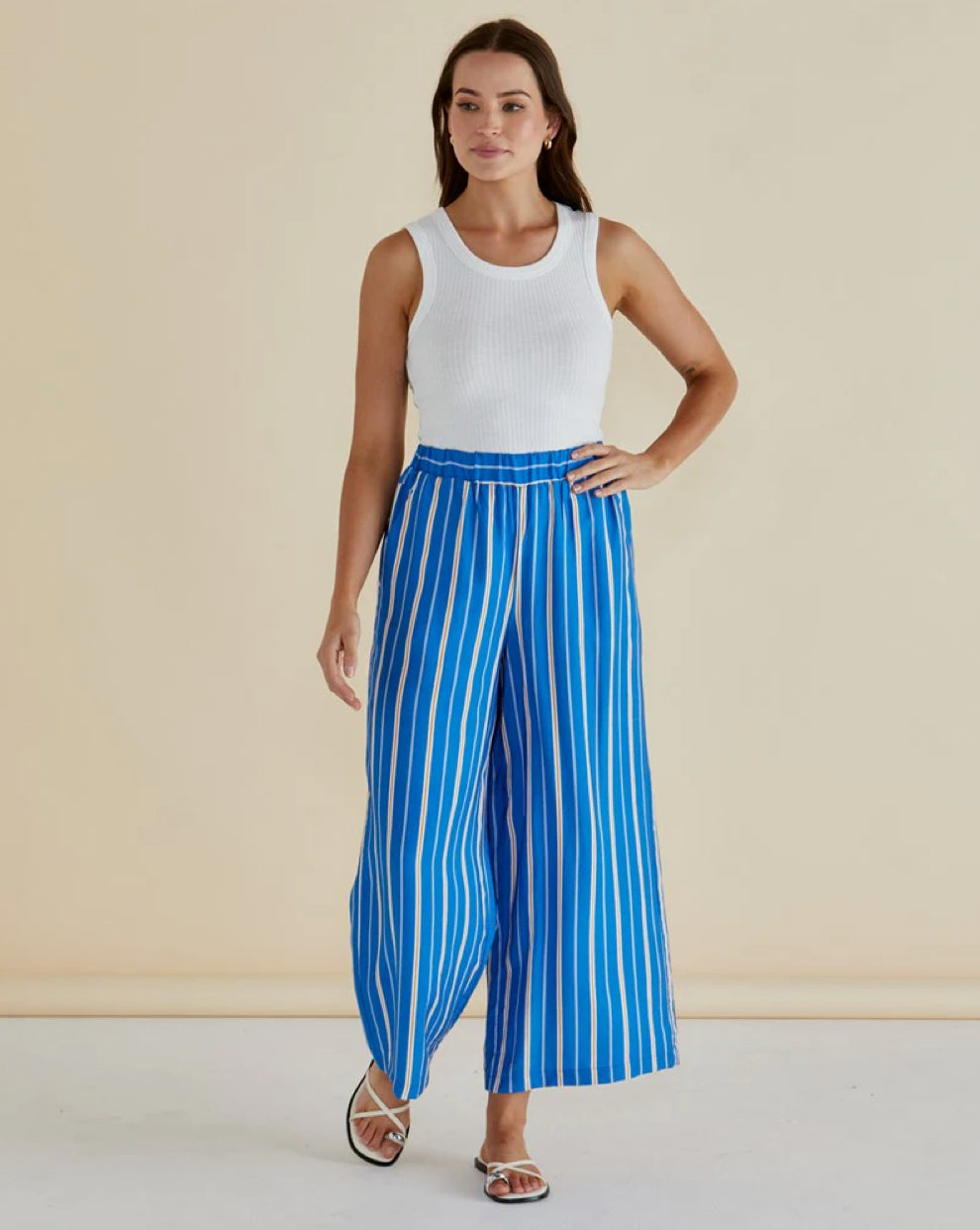 BETTY BASICS : Sable Wide Leg Pant - Blue Stripe