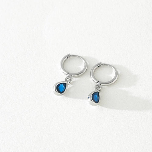 GREENWOOD DESIGNS: Sapphire Huggie Tear Drop Silver - Earrings