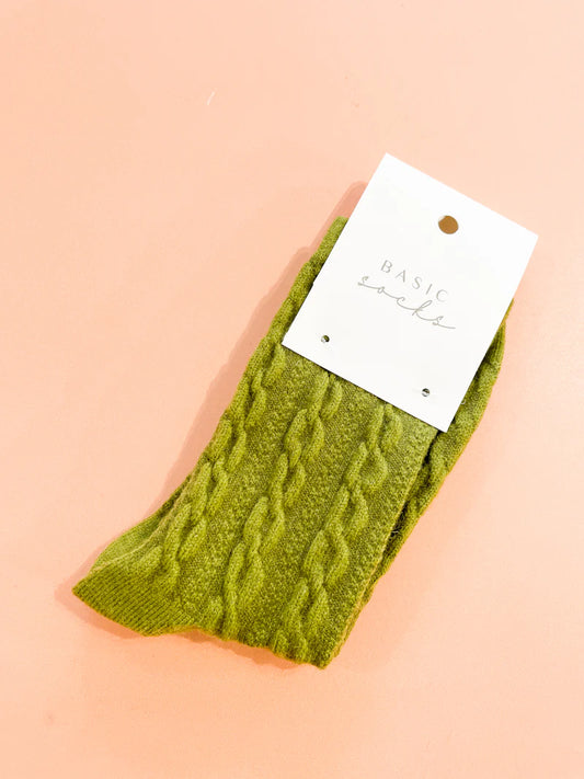 ANGELS WHISPER : Winter Cable Woollen Crew Socks - Green