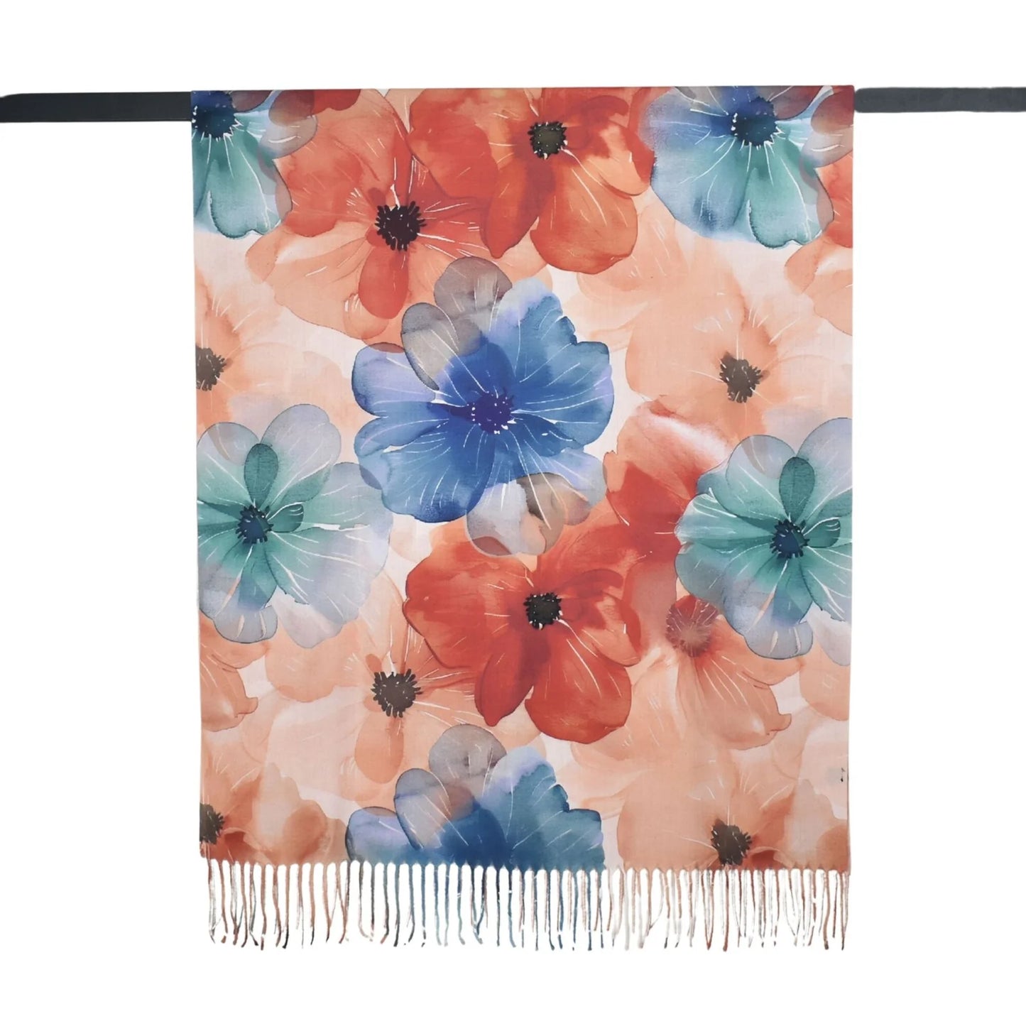 TAYLOR HILL : Watercolour Floral Fringed Brown Teal - Scarf