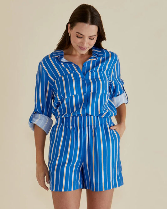 BETTY BASICS : Mills Shirt - Blue Stripe