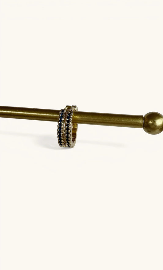 TUNIK :  24K Gold Fill Zirconia Sapphire Stone - Huggie Earrings