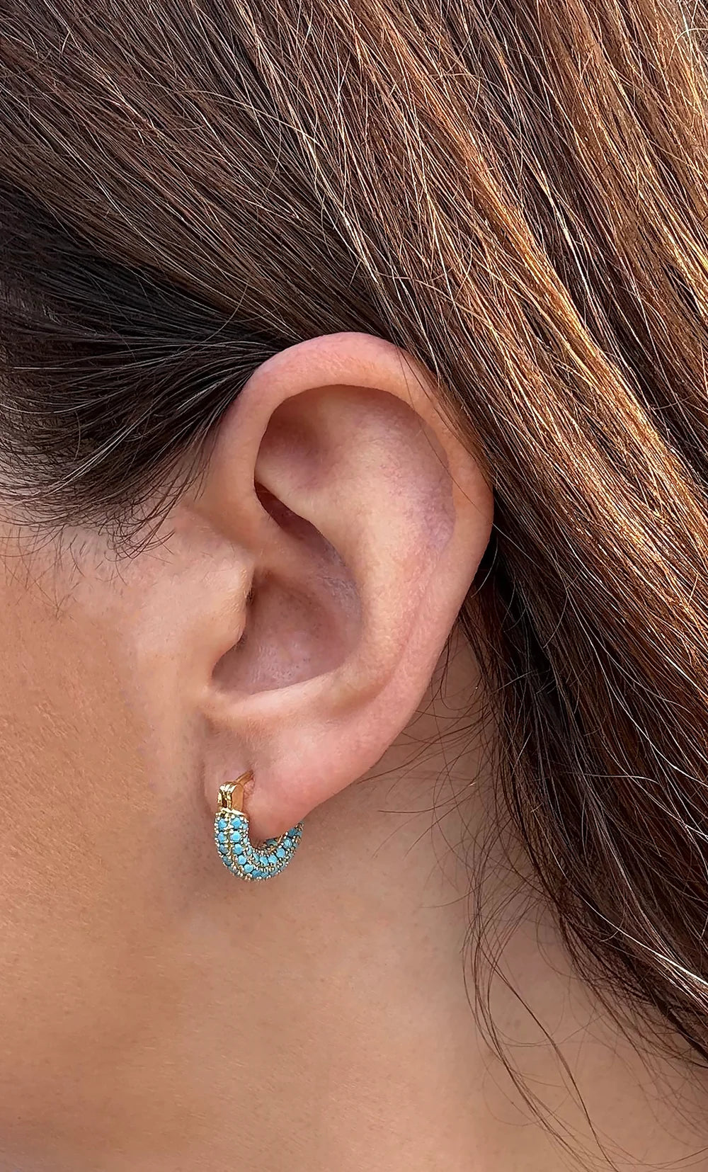 TUNIK :  Turquoise Zirconia Stone Dome - Huggie Earrings