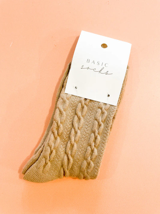 ANGELS WHISPER : Winter Cable Woollen Crew Socks - Beige