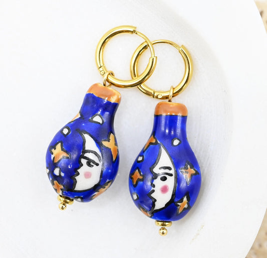 ANNA NOVA : Ceramic Gold & Blue Moon - Earrings