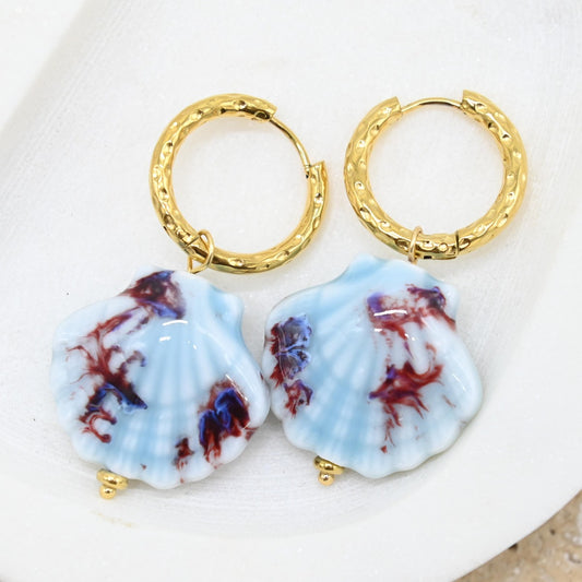 ANNA NOVA : Ceramic Blue & Gold Shell - Earrings