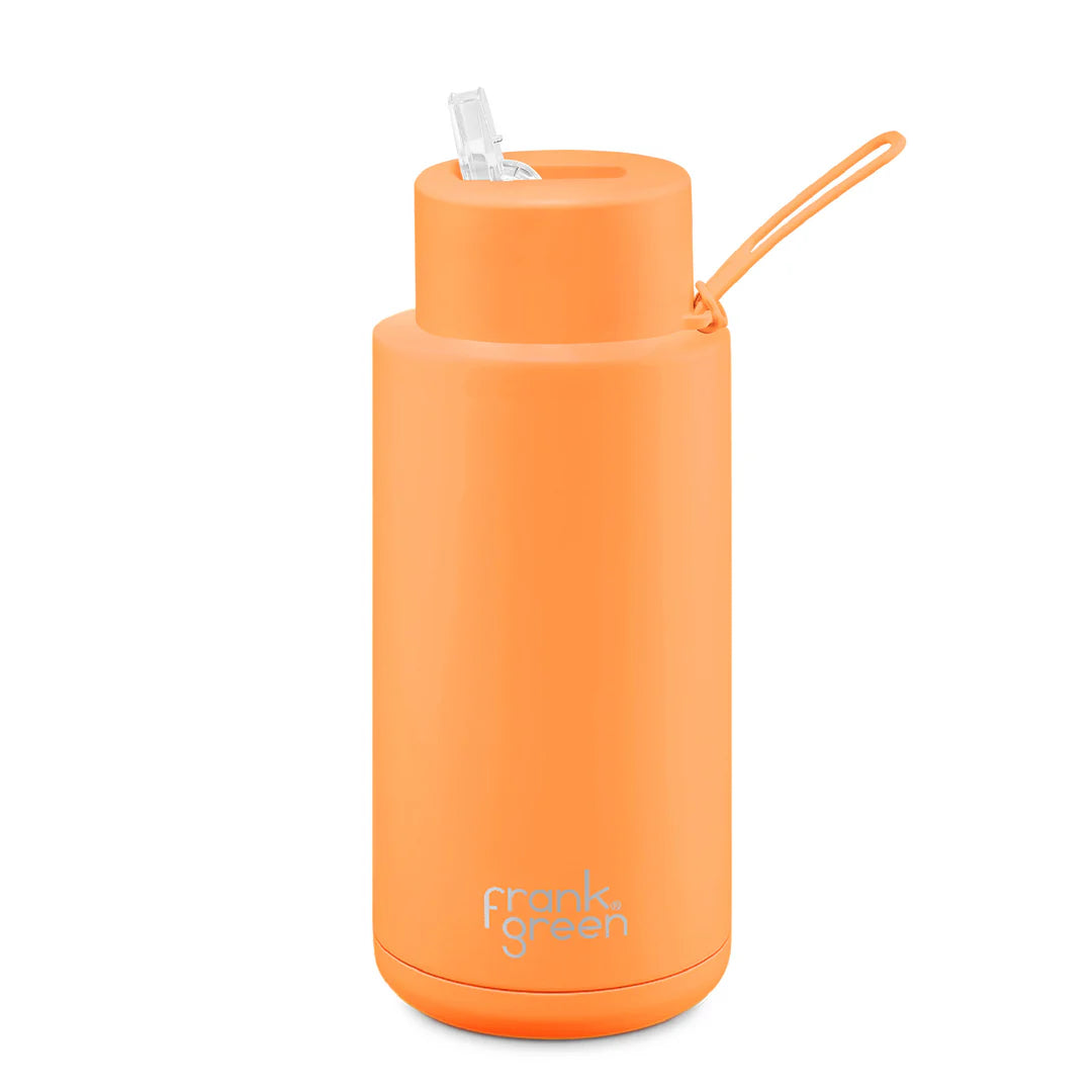 FRANK GREEN : Ceramic Reusable 1L Bottle Straw Lid - Neon Orange