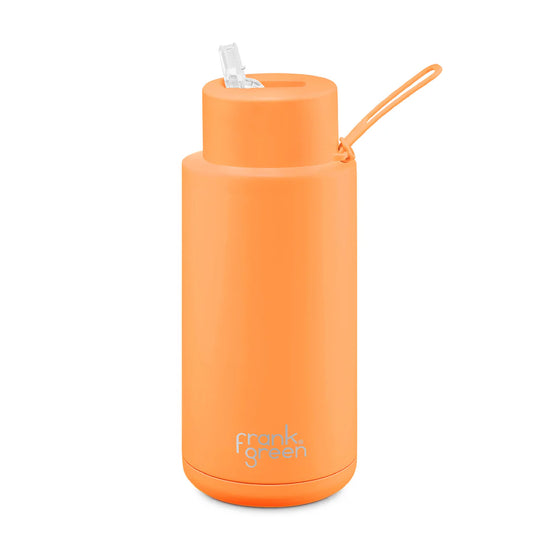 FRANK GREEN : Ceramic Reusable 1L Bottle Straw Lid - Neon Orange