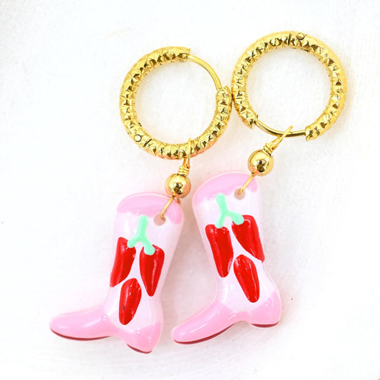 ANNA NOVA : Ceramic Pink Boot & Gold - Earrings