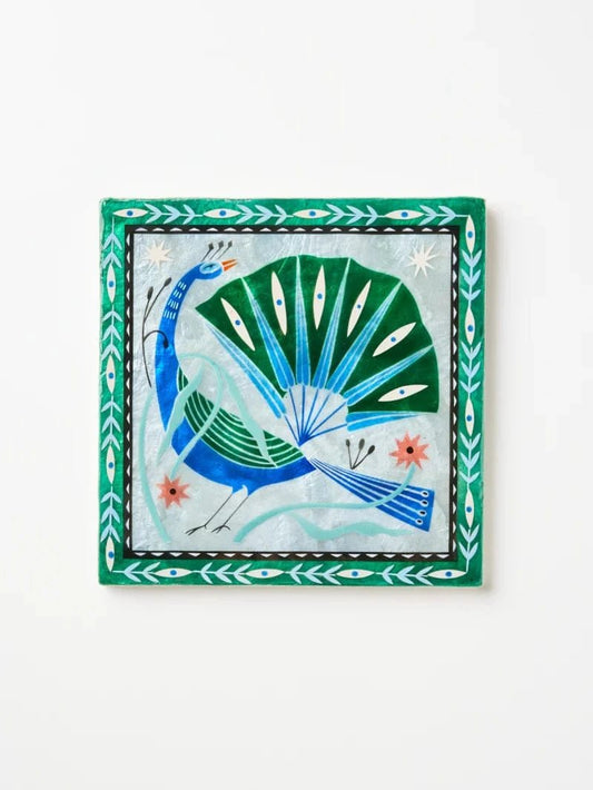 JONES & CO : Peacock Blue Square - Wall Art