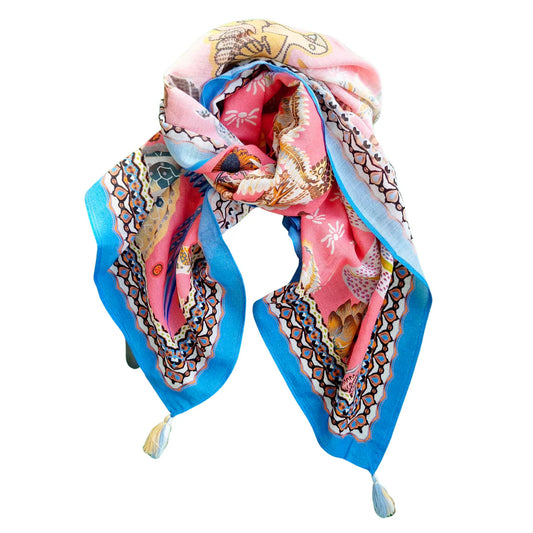 ZODA: Pure Cotton Blue/Pink - Scarf