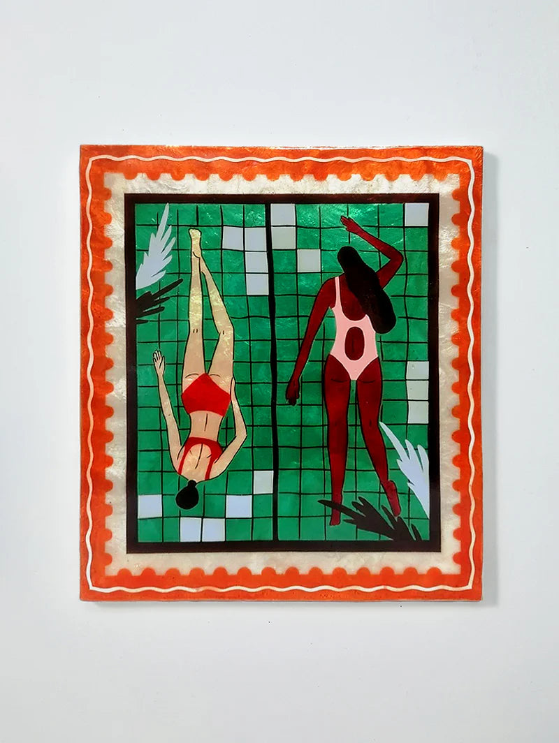 JONES & CO : Resort Laps Girls Swimming - Wall Art