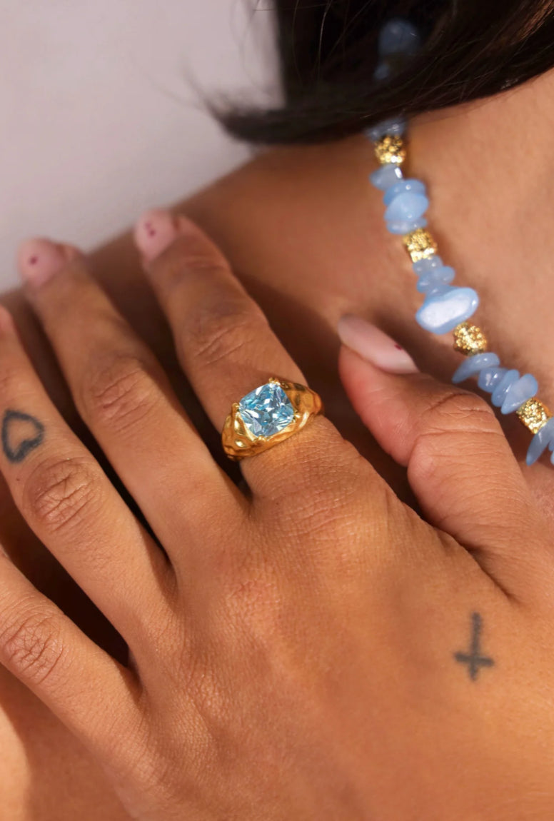 INDIGO & WOLFE : Marine Blue Stone Gold Ring