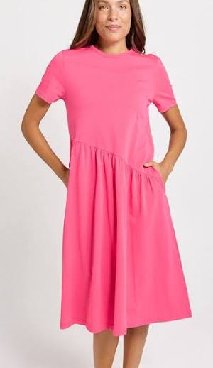 BETTY BASICS : Ava Asymmetrical Hot Pink - Dress