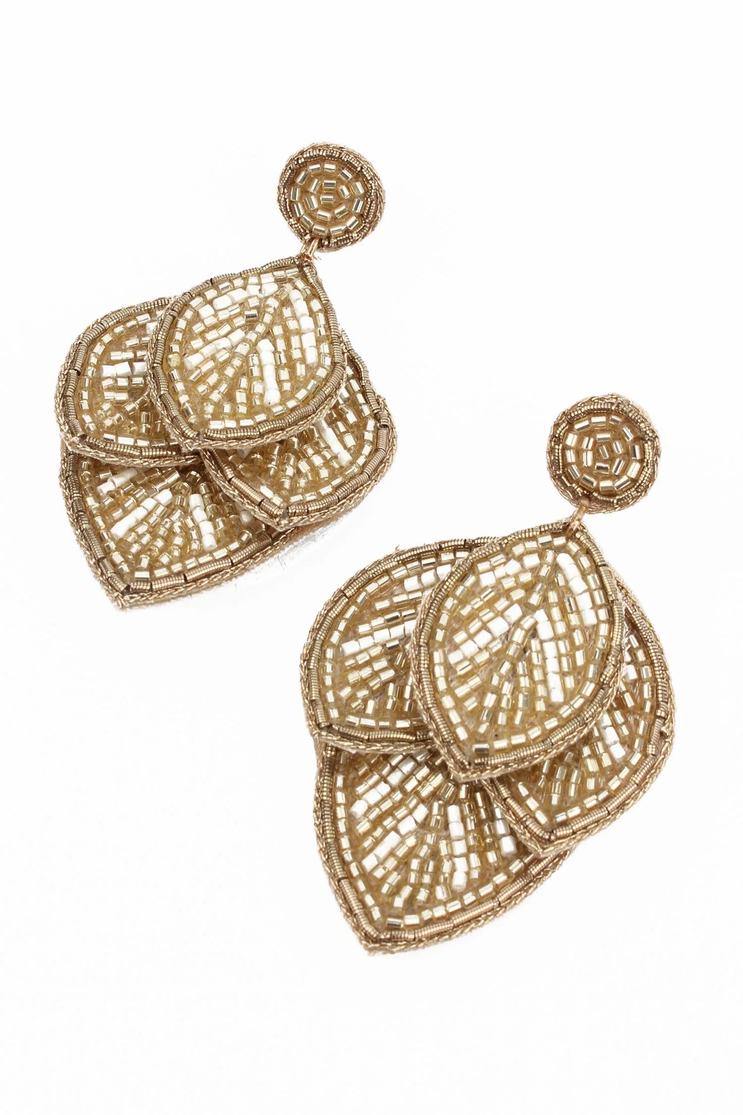 MY DORIS :  Gold Beaded Leaf - Earrings