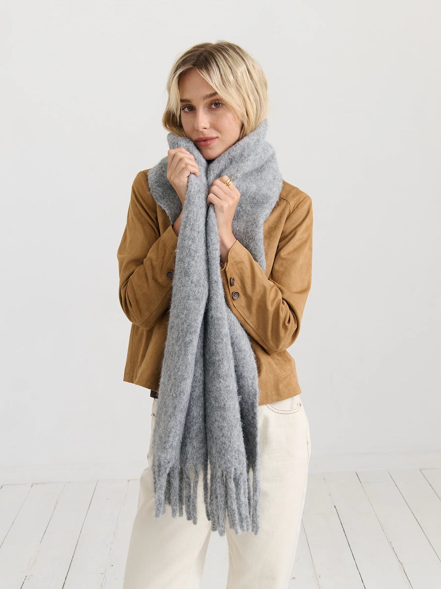 ANGELS WHISPER : Betty Wool Plain Winter Fluffy Scarf - Grey