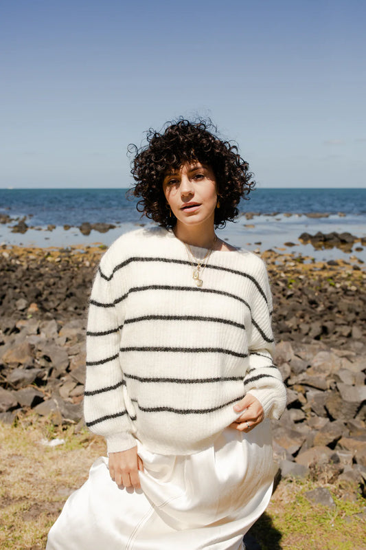 THRD LABEL : Ava Stripe Knit - White