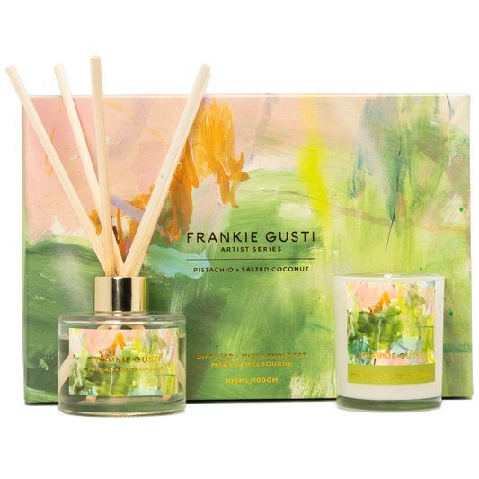 FRANKIE GUSTI : Artist Series Duo Diffuser & Candle - PISTACHIO + SALTED COCONUT