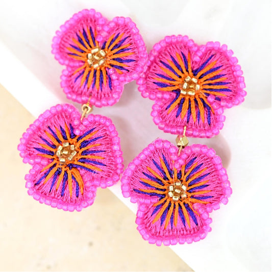 ANNA NOVA : Beaded Pink Flower - Earrings