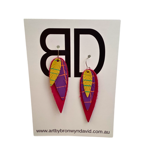 BRONWYN DAVID - Feathers - Handmade Painted Leather Earrings