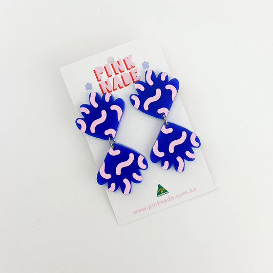 PINK NADE: The Kimmy Fandangle Navy/Pink Dangle - Earrings