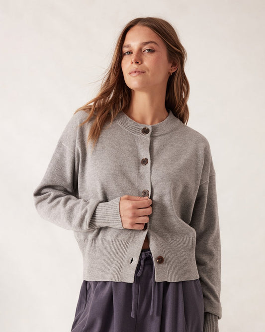 CERES LIFE : Soft Crew Cardi - Grey Marle