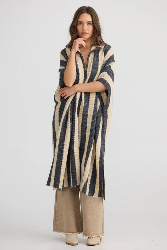 TALISMAN : Nomad Charcoal Stripe - Poncho