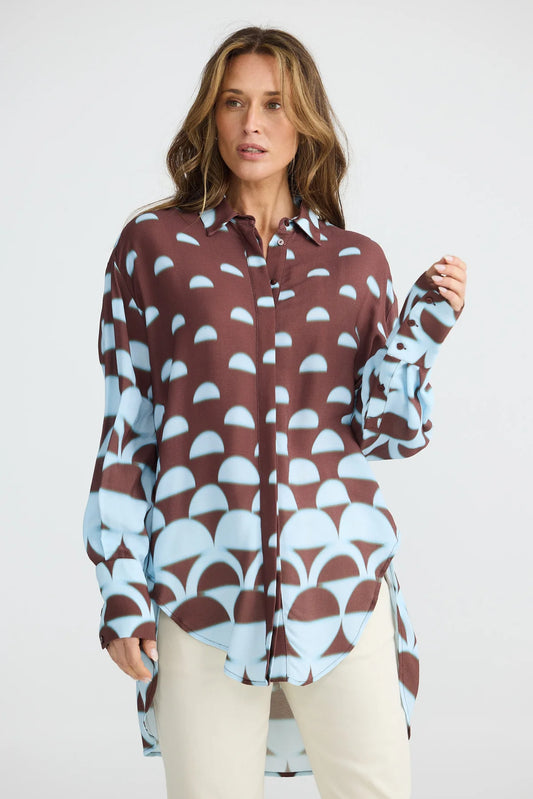 BRAVE+TRUE : Henley Blue Brown Geo - Shirt