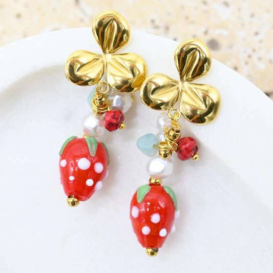 ANNA NOVA : Ceramic Strawberry Dangle - Earrings