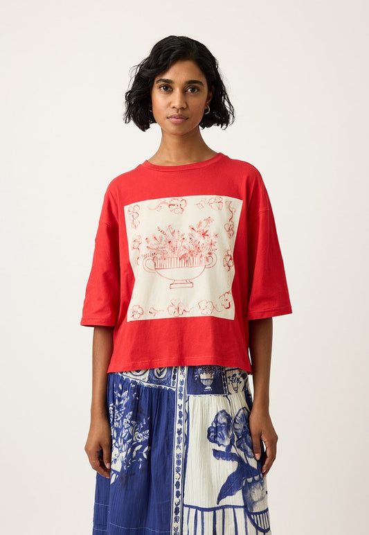 NANCYBIRD: Tasmin Red Vase Boxy - Tee