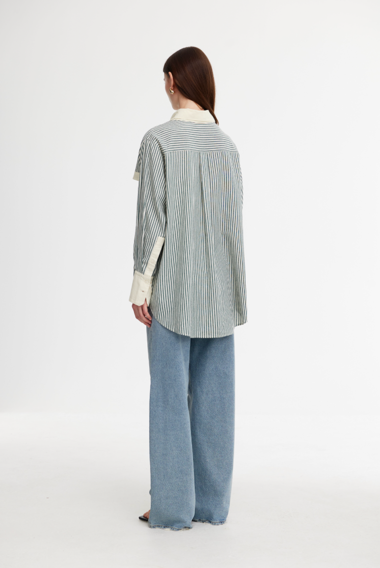 KINNEY : Ruby Green/Stone Striped - Shirt