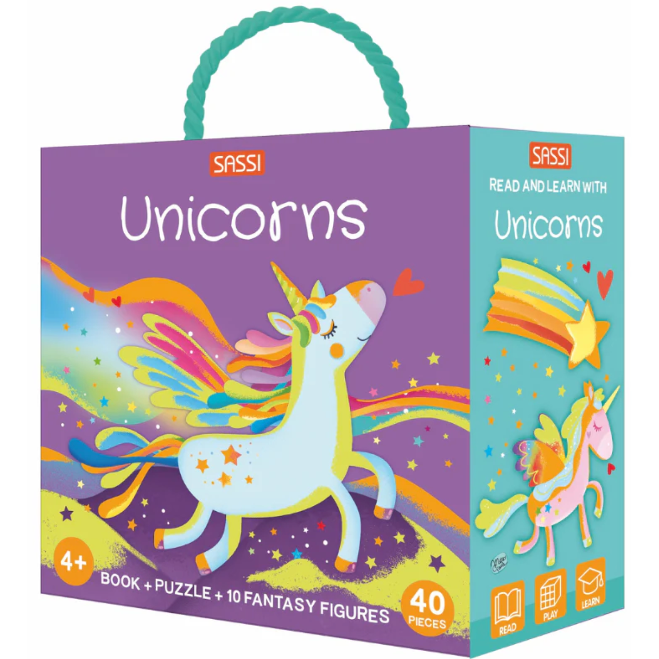 Sassi - 3D Puzzle and Book Set - Read and Learn with Unicorns, 40 pcs