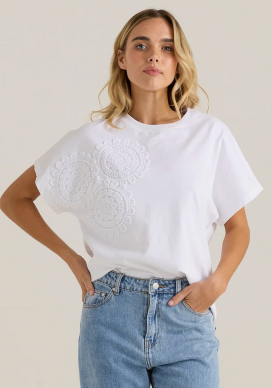 SASS - Mira Crochet Tee - White