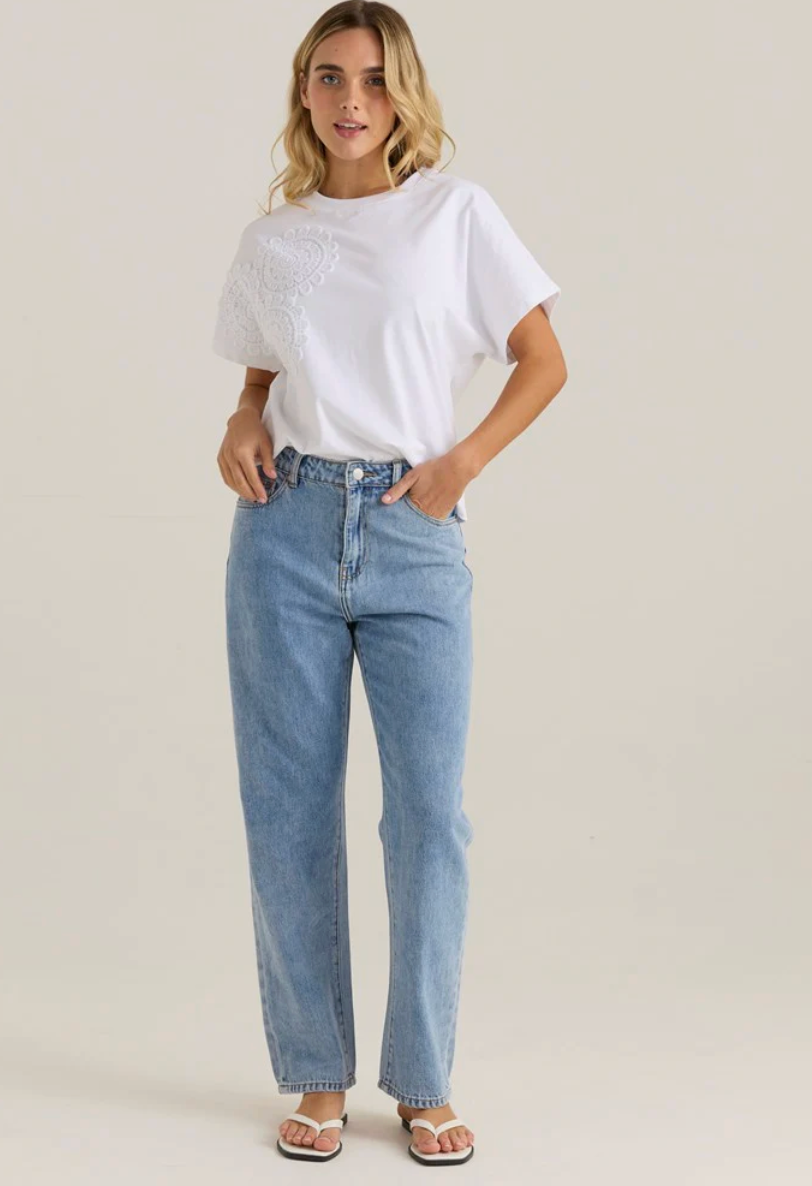 SASS - Mira Crochet Tee - White