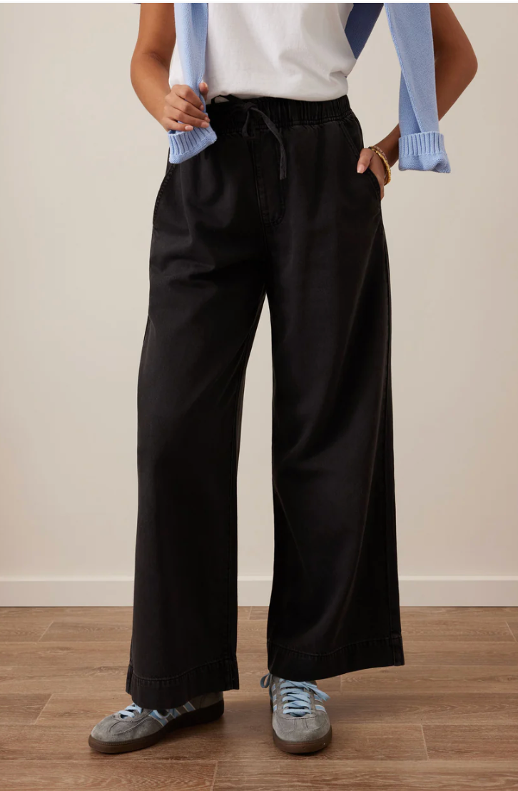 CERES LIFE - Andie Wide Leg Drawstring Pant - Washed Black