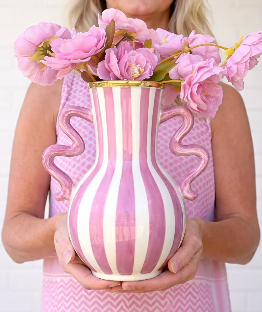 CARLA DINNAGE - Rose Squiggly Vase Hand painted