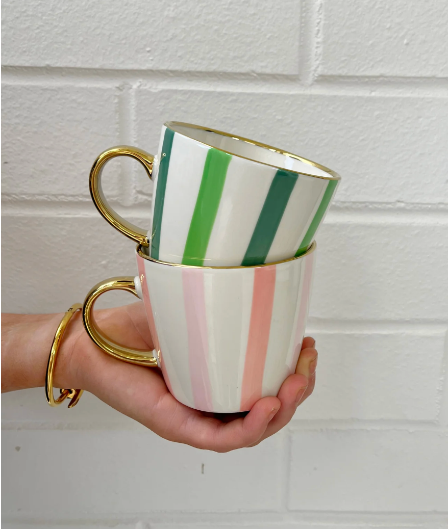 CARLA DINNAGE - Hand painted Pink Le Stripe Mug