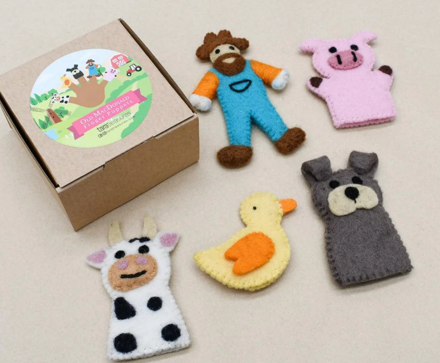 TARA TREASURES - Old MacDonald Farm Animals A, Finger Puppet Set