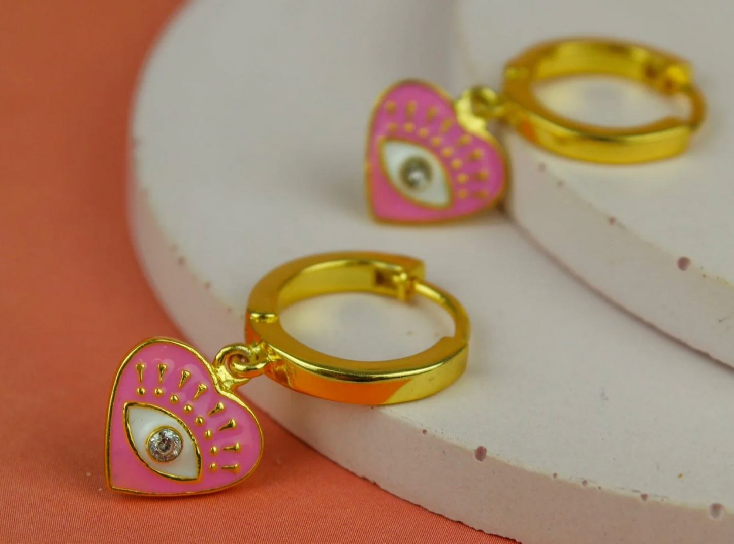 MY DORIS - Eye Heart Enamel Hoop Earrings -Pink