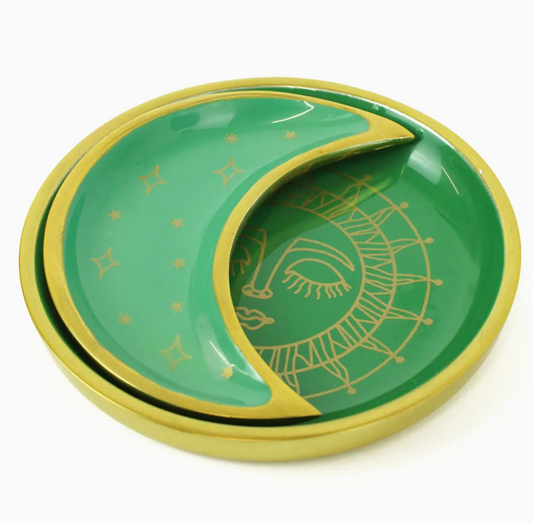 MY DORIS - Enamel Sun Face & Crescent Moon Trinket Dish Green