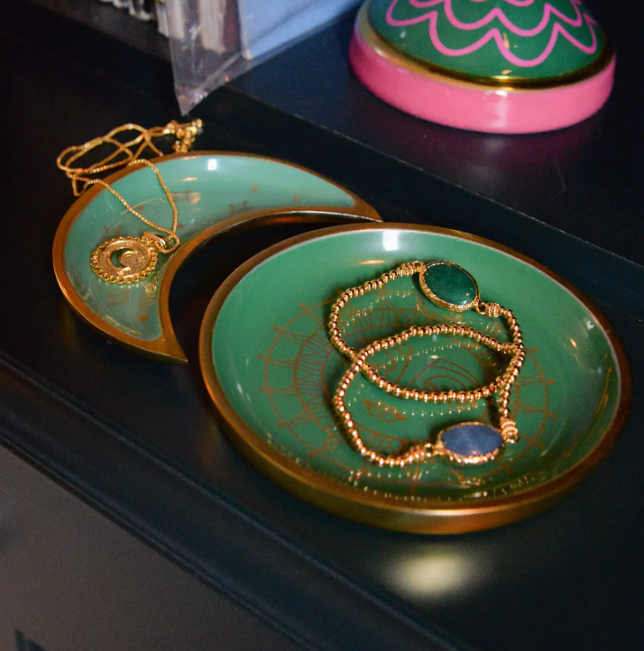 MY DORIS - Enamel Sun Face & Crescent Moon Trinket Dish Green