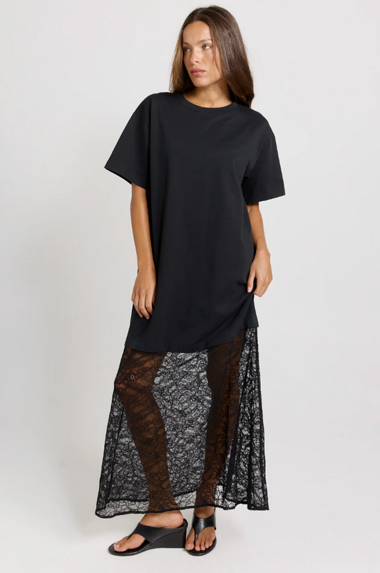 SASS - Sim Lace Hem Tee Dress - Black