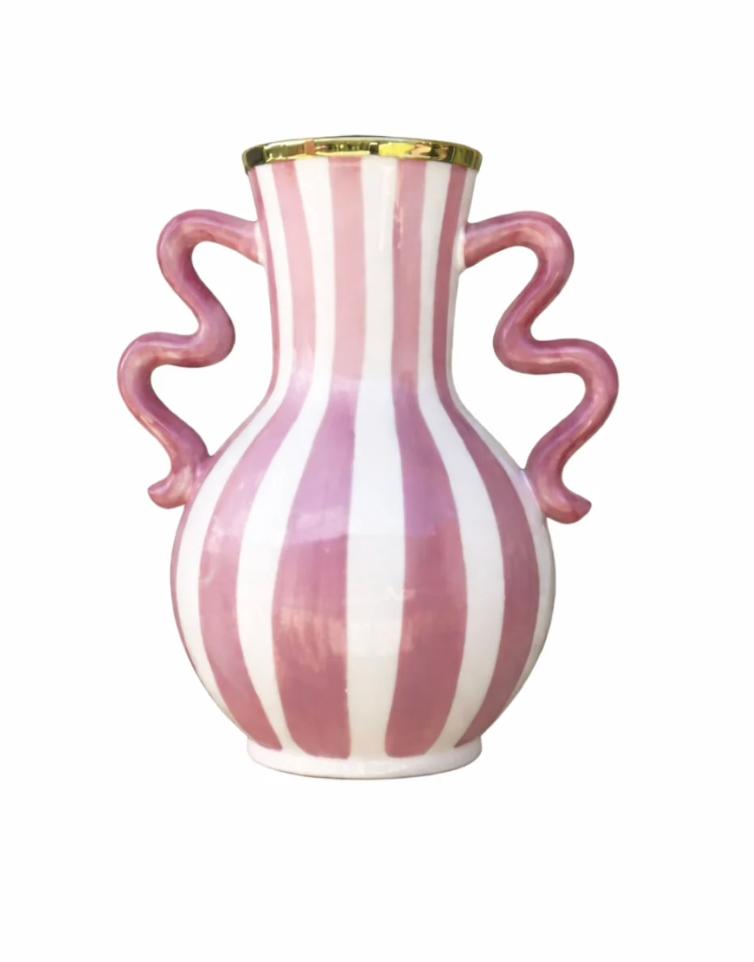 CARLA DINNAGE - Rose Squiggly Vase Hand painted