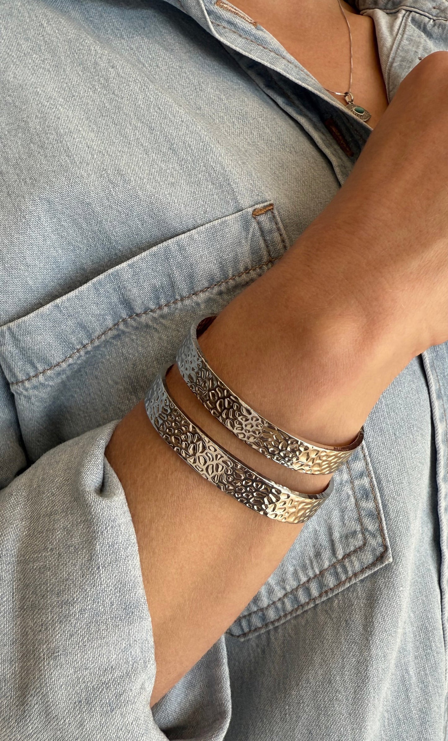 TUNIK : Silver Hammered Adjustable - Cuff Bracelet
