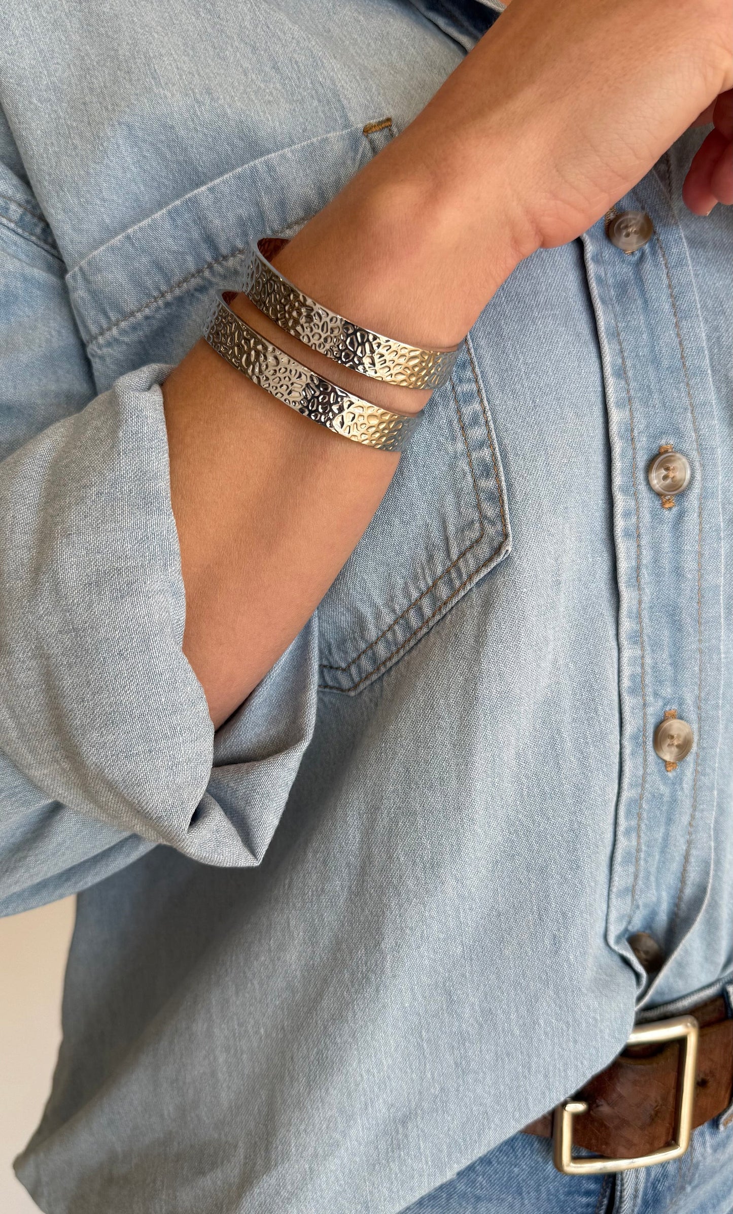 TUNIK : Silver Hammered Adjustable - Cuff Bracelet
