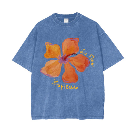 MAKU THE LABEL : Le Fleur Tropical Acid Wash Oversize - Tee