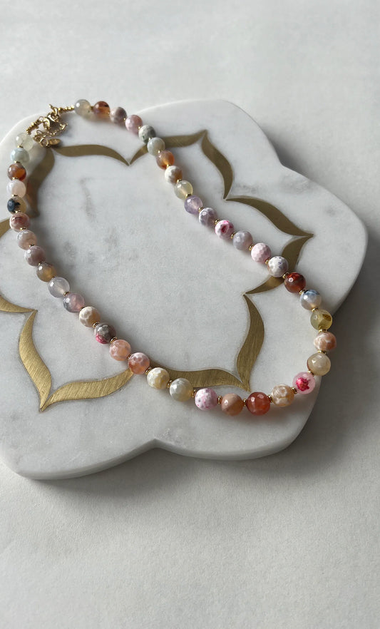 TUNIK - Sea Stones Coloured Rose Agate Beaded Necklace - Handmade