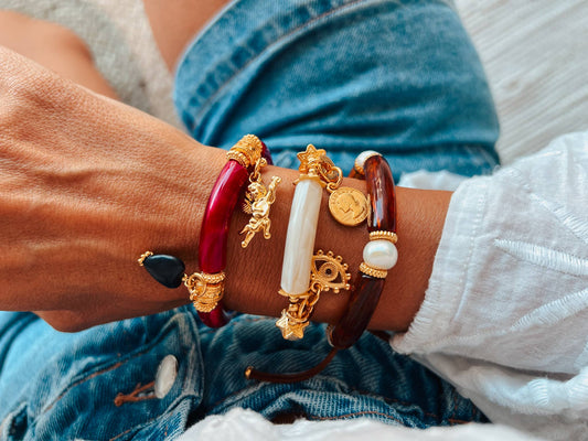 GOUPI : Red and Gold Charm Beaded Bracelets
