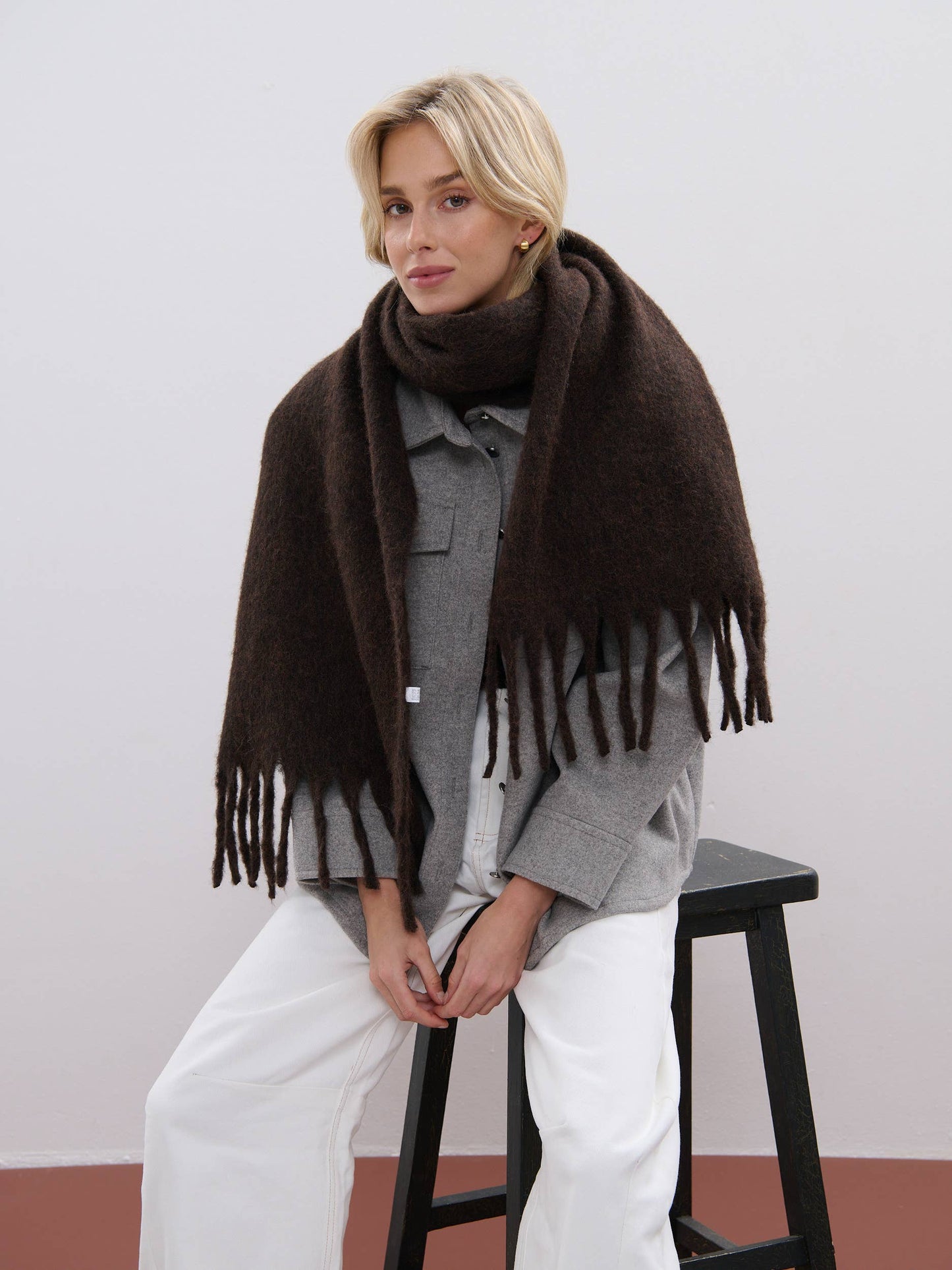ANGELS WHISPER : Betty Wool Plain Winter Fluffy Scarf - Brown