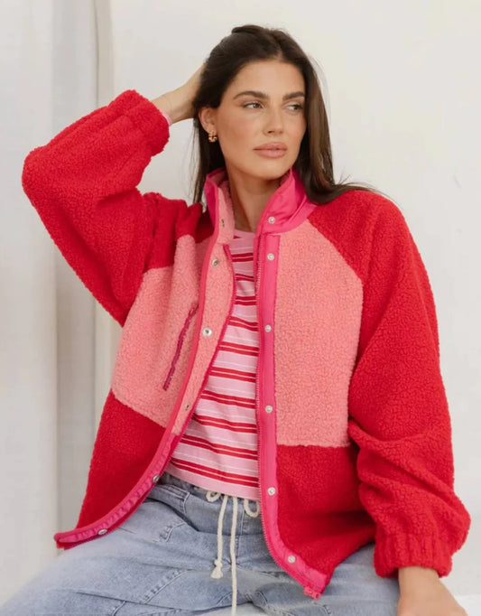 BETTY BASICS : Franklin Fleece Pink/Red - Jacket